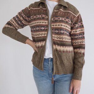 Vintage Tiara International Olive Knit Grandmacore Zip Up Cardigan Sweater M